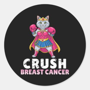 Crush Breast Cancer With Turkish Angora Cat Warrio Classic Round Sticker