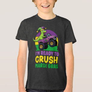 Crush Mardi Gras Monster Truck Dinosaur t rex Todd Tri-Blend Shirt