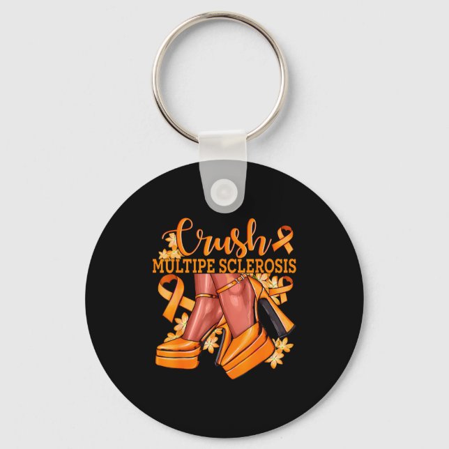 Crush Multiple Sclerosis Bling Orange Ribbon Aware Key Ring (Front)