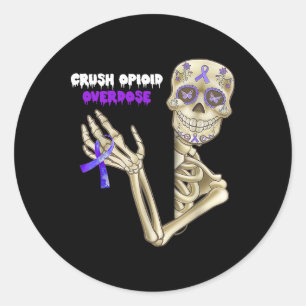 Crush Opioid Overdose Awareness Fun Skeleton Purpl Classic Round Sticker