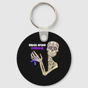 Crush Opioid Overdose Awareness Fun Skeleton Purpl Key Ring