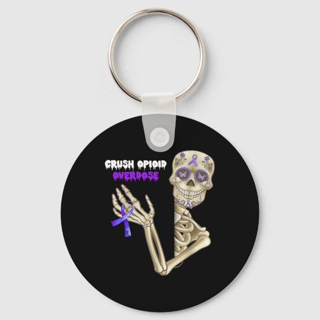 Crush Opioid Overdose Awareness Fun Skeleton Purpl Key Ring (Front)
