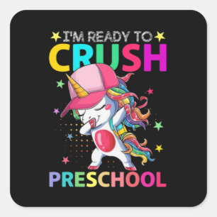 Crush Preschool Dabbing Unicorn Back To School Square Sticker