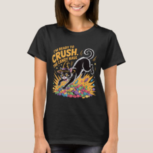 Crush The Candy Haul Funny Halloween Black Cat T-Shirt