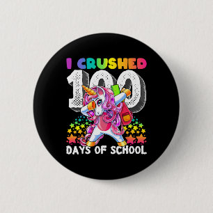 Crushed 100 Days Of School Dabbing Unicorn Gift Fo 6 Cm Round Badge