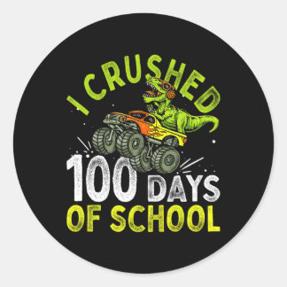 Crushed 100 Days Of School Dinosaur Monster Truck Classic Round Sticker