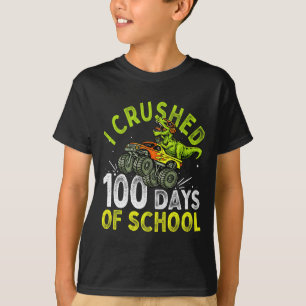 Crushed 100 Days Of School Dinosaur Monster Truck  T-Shirt