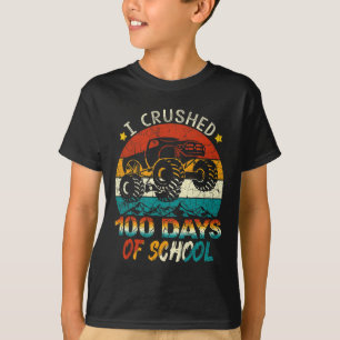 Crushed 100 Days Of School Monster Truck Kids Boys T-Shirt