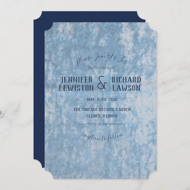 Crushed Blue Velvet Wedding Invitation (Front/Back)