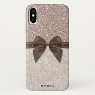 Crushed Champagne Gems, Beige Damask and Ribbon Case-Mate iPhone Case