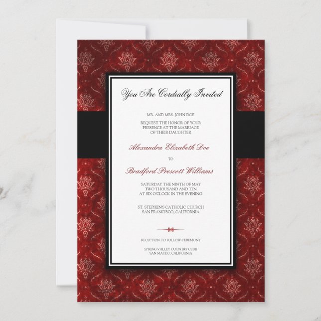 Crushed Red Velvet Wedding Invitation (5x7 Flat) (Front)