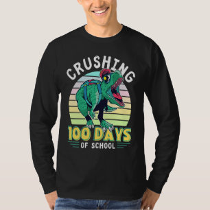Crushing 100 Days of School Dinosaur Rex Dino Boys T-Shirt