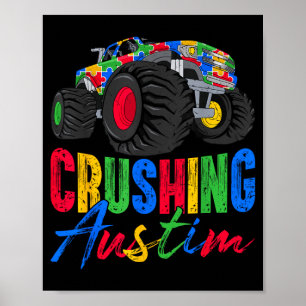 Crushing Autism Awareness Monster Truck Puzzle Poster