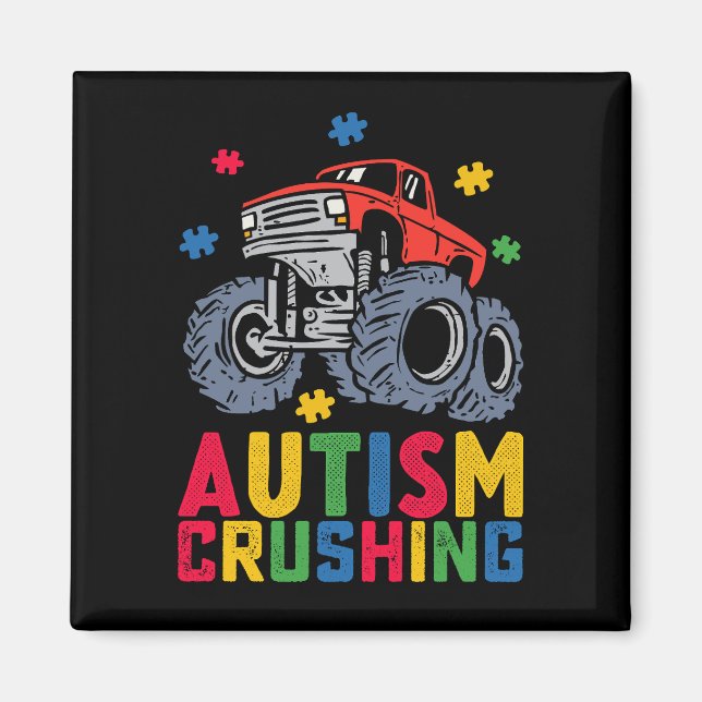 Crushing Autism Monster Truck Awareness Boy Girl Magnet (Front)