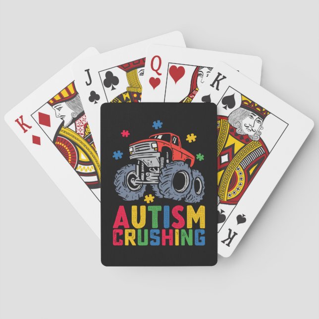 Crushing Autism Monster Truck Awareness Boy Girl Playing Cards (Back)