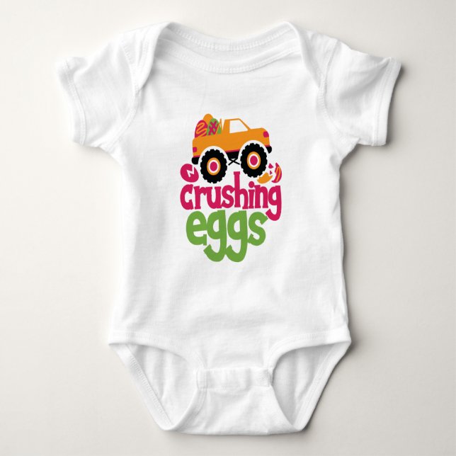 Crushing Eggs Monster Truck Boys Baby Bodysuit (Front)