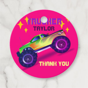 Crushing It MONSTER TRUCK Girls Pink Thank You Favour Tags