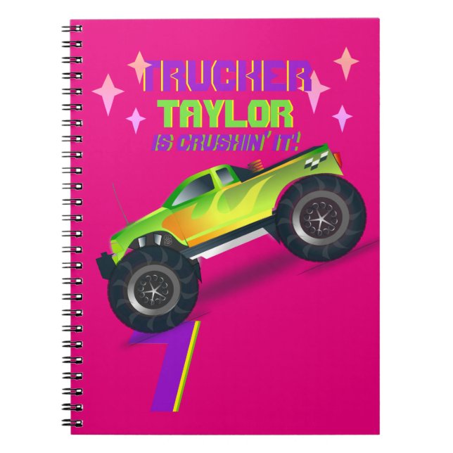 Crushing It MONSTER TRUCK PINK Birthday AGE NAME Notebook (Front)