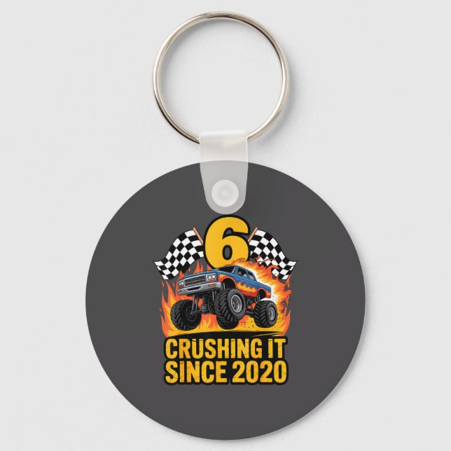 Crushing It Since 2020 Monster Truck 6 Year Old Bi Key Ring (Front)