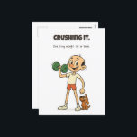 Crushing It – The Nino Way Holiday Postcard<br><div class="desc">Send a smile with this hilarious postcard featuring Nino and his loyal dog! Whether it's about lifting spirits or light weights, this clean cartoon-style design brings humour and heart. Great for gym lovers, fitness fans, or anyone who appreciates a good laugh. Blank back with writing space and a QR code...</div>