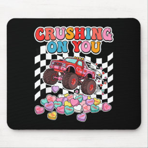 Crushing On You Monster Truck Valentine Retro Hear Mouse Pad
