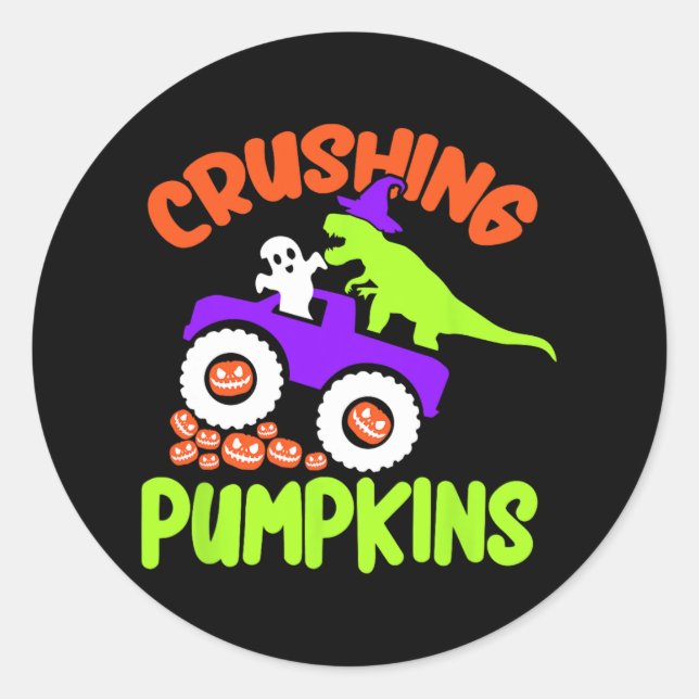 Crushing Pumpkins Lazy Halloween Costume Cute Dino Classic Round Sticker (Front)