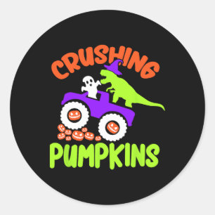 Crushing Pumpkins Lazy Halloween Costume Cute Dino Classic Round Sticker