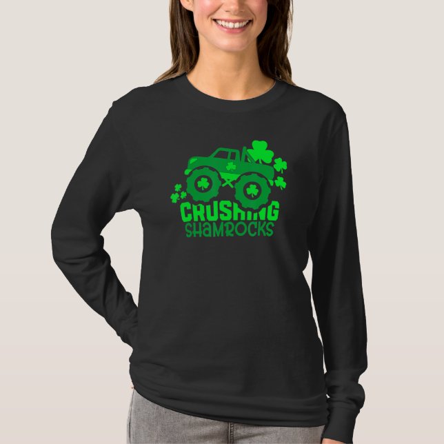 Crushing Shamrocks Monster Truck Boys Irish St Pat T-Shirt (Front)