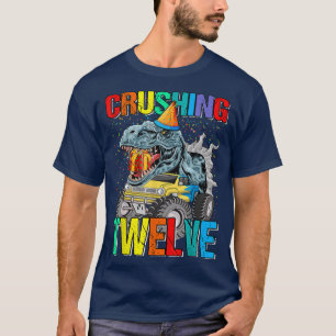 Crushing Twelve Birthday Monster Truck Dinosaur  T-Shirt