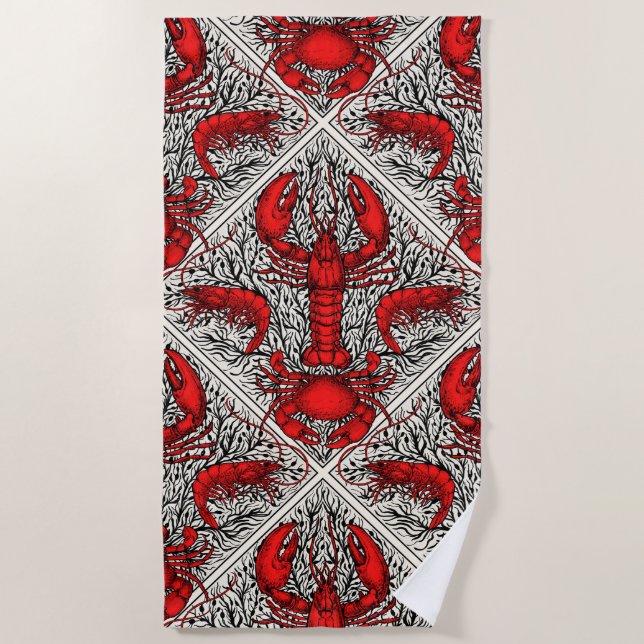 Crustacean in red, black and ivory beach towel (Front)