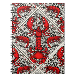 Crustacean in red, black and ivory notebook