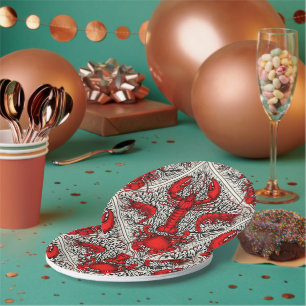 Crustacean in red, black and ivory paper plate