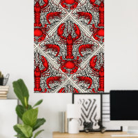 Crustacean in red, black and ivory