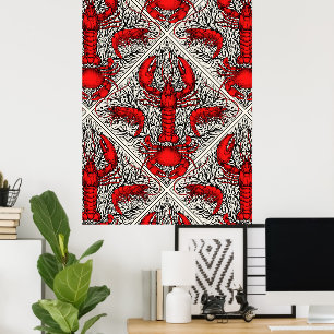 Crustacean in red, black and ivory poster