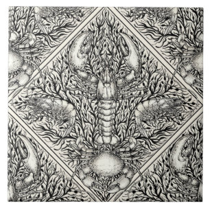 Crustacean in red, black and ivory tile