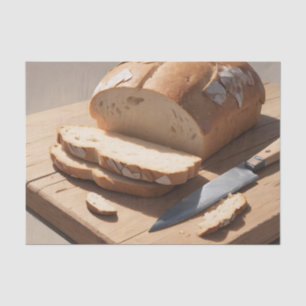 Crusty Bread and Slices on Wooden Board Tissue Paper