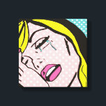 Cry Me a River Pop Art Stretched Canvas Print<br><div class="desc">This Cry Me a River Pop Art Stretched Canvas features a comic book inspired drawing of emotionally distraught young woman with blonde hair, pink lips and aqua tears. The woman is on an aqua and white polka dot background. Life may not be fair, but this canvas almost makes up for...</div>