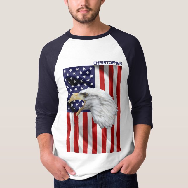 Crying American Eagle, The USA Flag, Patriotic T-Shirt (Front)