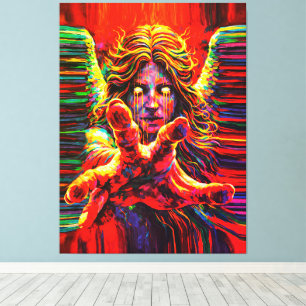 Crying Angel Neon Multicolor Impasto Oil Painting  Canvas Print
