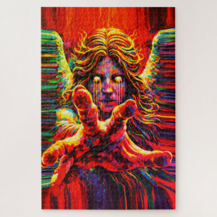 Crying Angel Neon Multicolor Impasto Oil Painting  Jigsaw Puzzle