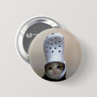 Crying Cat Croc Hat Meme Pin Button