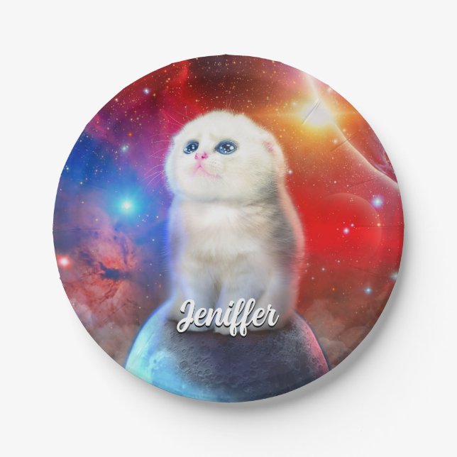 Crying cat in space                                paper plate (Front)