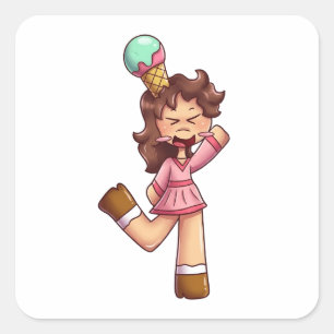 Crying Chibi Girl with Ice Cream Cone Square Sticker