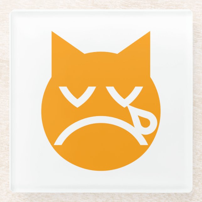 Crying Emoji Cat Glass Coaster (Front)