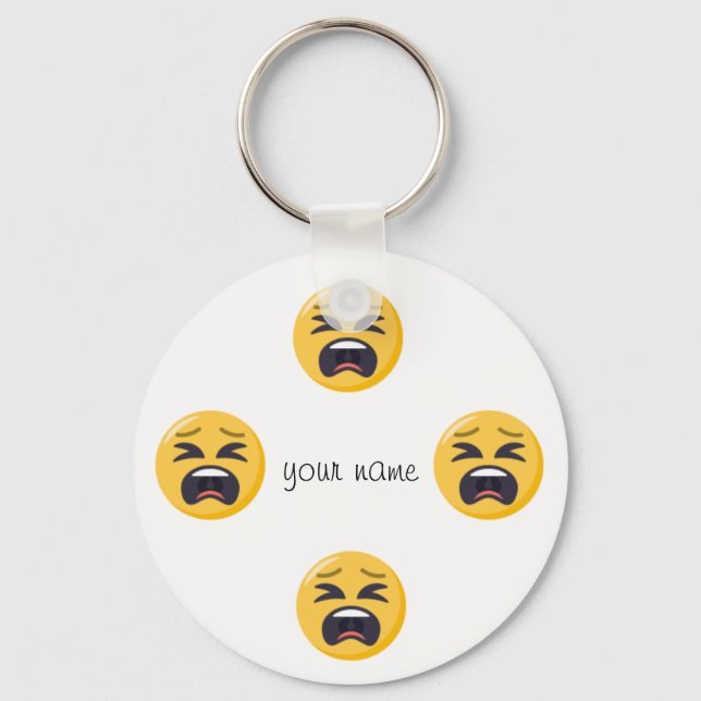 Crying Emoji Face  and '' Your Name Here " Key Ring (Front)