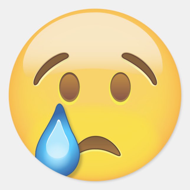 Crying Face Emoji Classic Round Sticker (Front)