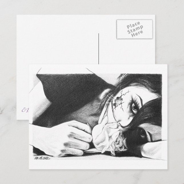 Crying girl with rose Surreal drawing art  Postcard (Front/Back)