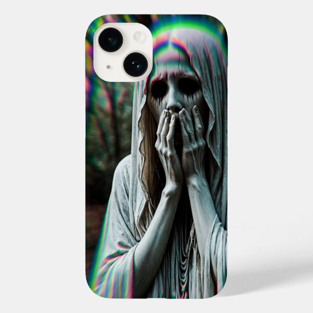crying graveyard statue themed iPhone 16 case (Back)