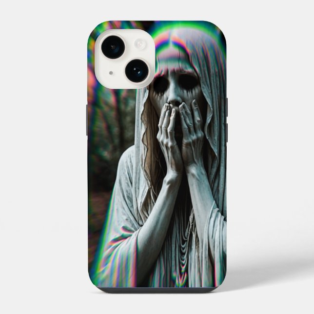 crying graveyard statue themed iPhone 16 case (Back)