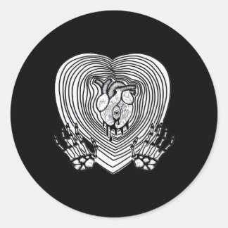 Crying Heart Classic - Skeleton Hands Heart Round Sticker